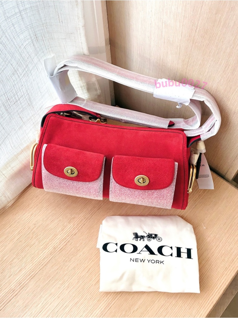 NWT🧧Coach Turnlock Haversack Suede Shoulder Bag 27 Candy Apple Red CFQ59 Limited